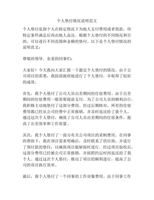 个人垫付情况说明范文