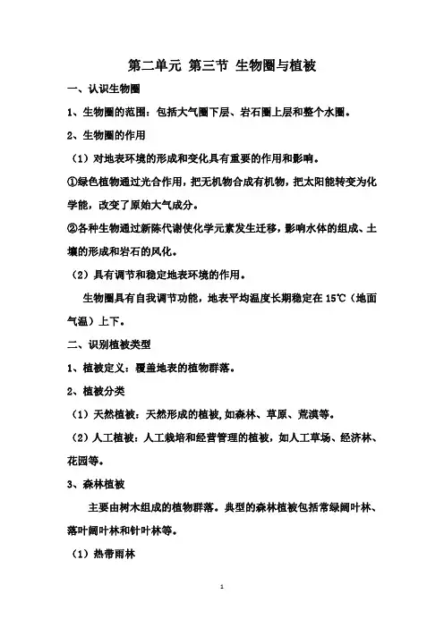新鲁教版地理 必修一  生物圈与植被 知识点总结