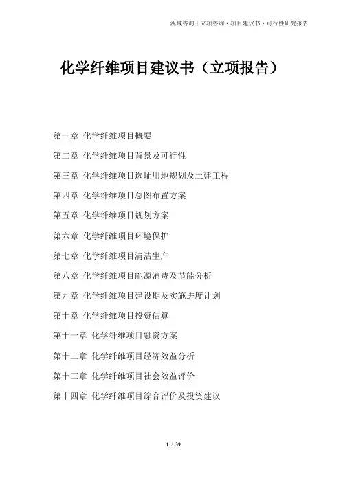 化学纤维项目建议书(立项报告)