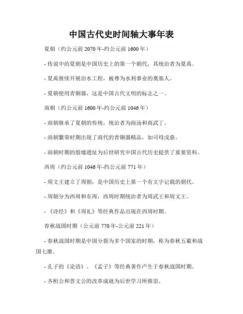 中国古代史时间轴大事年表