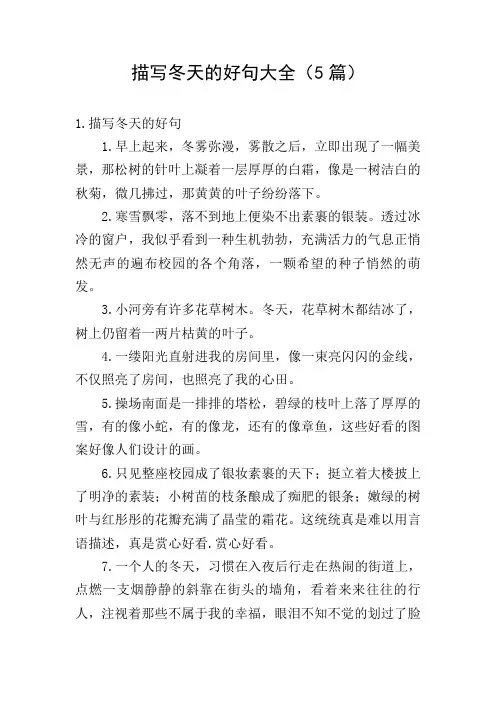 描写冬天的好句大全(5篇)
