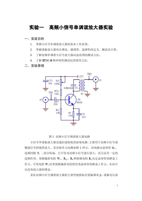 小信号调谐（单调谐）放大器实验