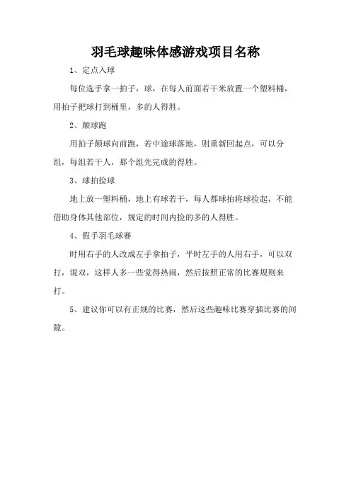 羽毛球趣味体感游戏项目名称