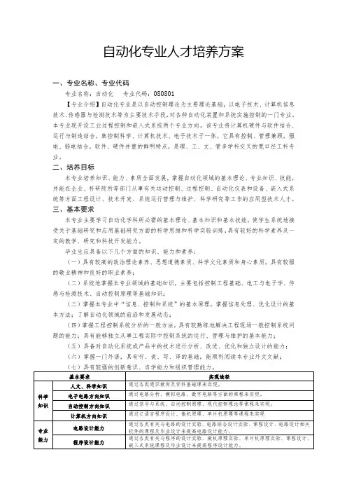 自动化专业人才培养方案