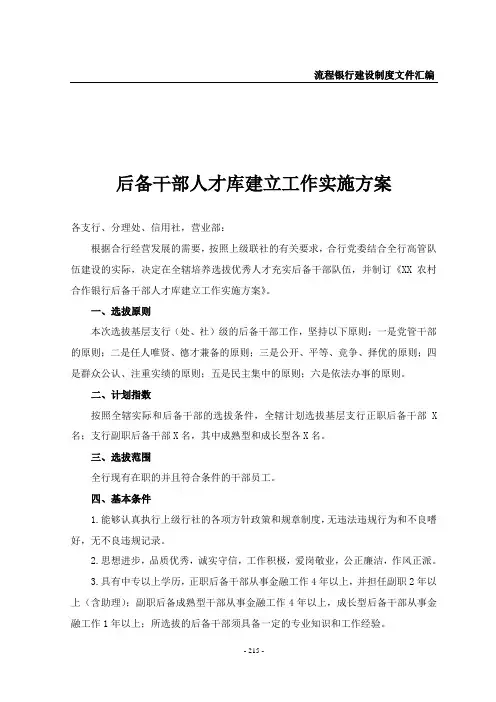 后备人才库建立实施方案