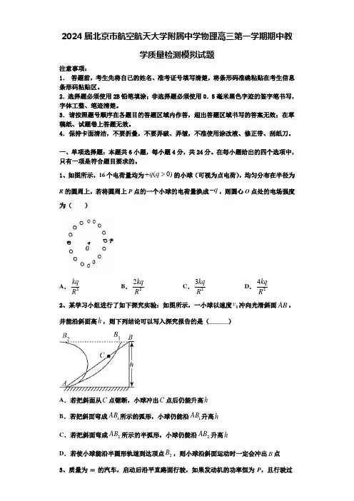 2024届北京市航空航天大学附属中学物理高三第一学期期中教学质量检测模拟试题含解析