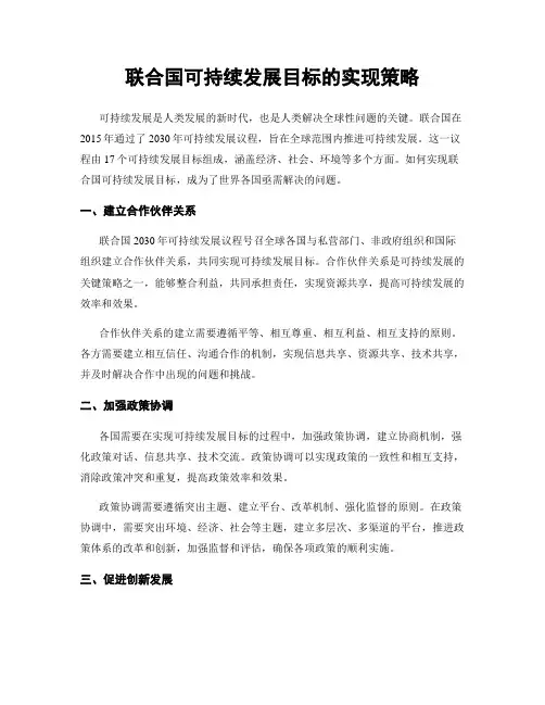联合国可持续发展目标的实现策略