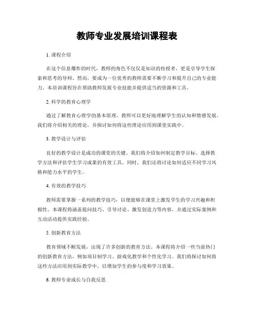 教师专业发展培训课程表