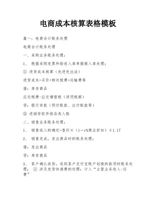电商成本核算表格模板