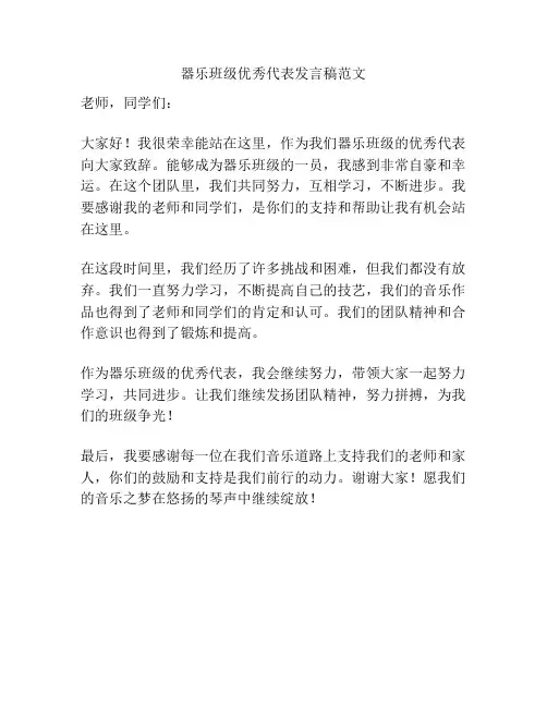 器乐班级优秀代表发言稿范文