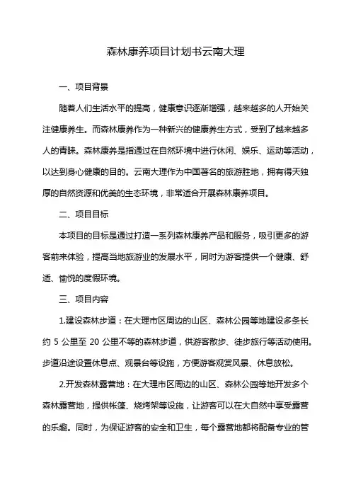 森林康养项目计划书云南大理