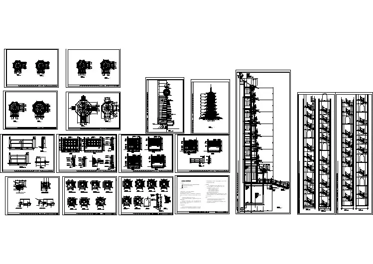 七层古塔建筑设计CAD全套施工图纸