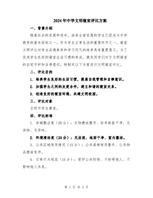 2024年中学文明寝室评比方案