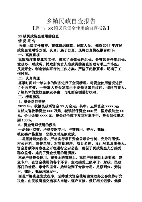 工作报告之乡镇民政自查报告