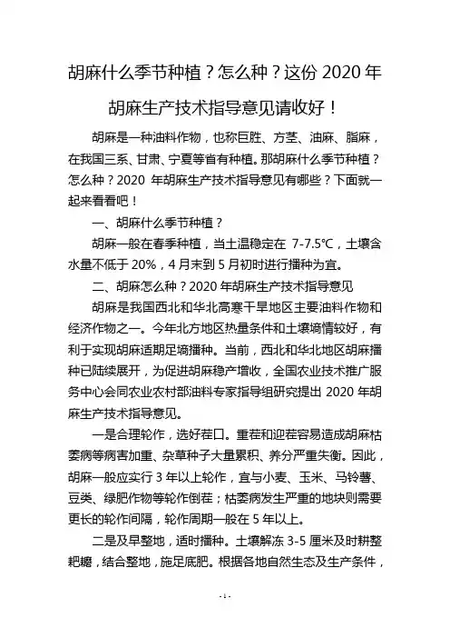 胡麻什么季节种植？怎么种？这份2020年胡麻生产技术指导意见请收好!