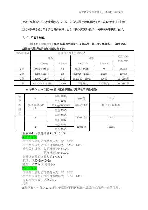 新版GMP洁净度等级ABCD