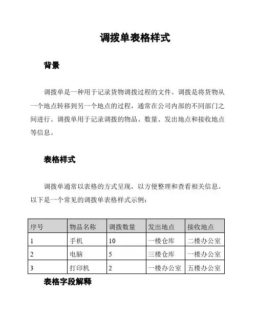 调拨单表格样式