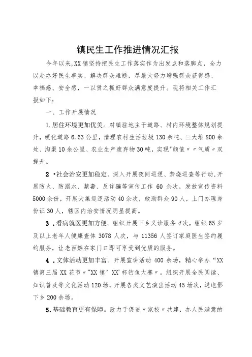 镇民生工作推进情况汇报
