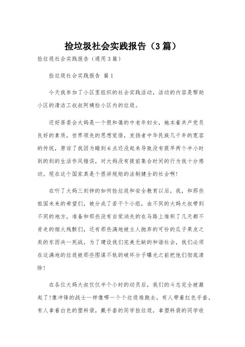 捡垃圾社会实践报告(3篇)