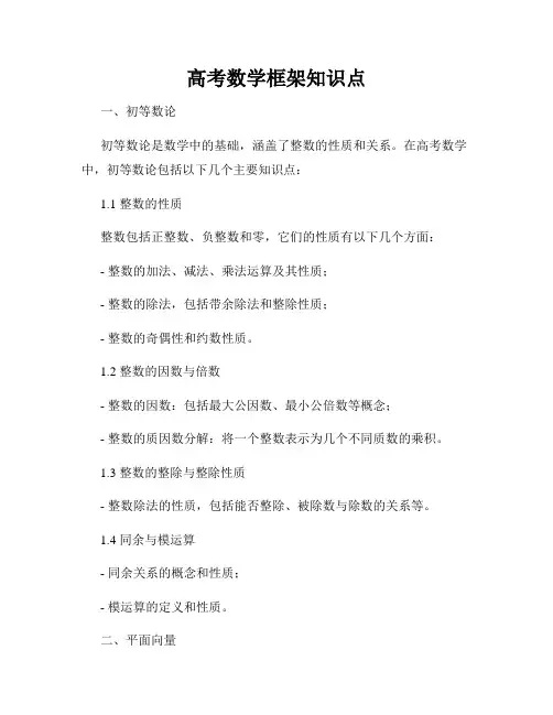 高考数学框架知识点