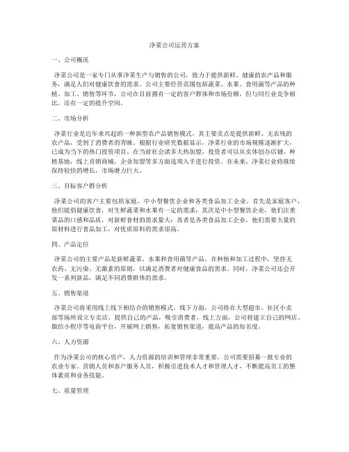 净菜公司运营方案