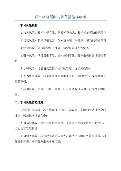 项目风险预测与防范措施详细版