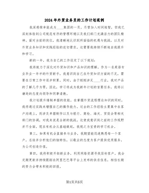 2024年外贸业务员的工作计划范例（三篇）