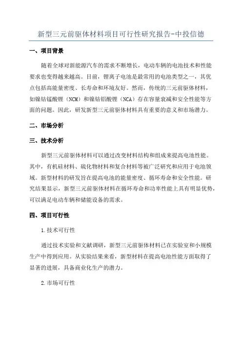 新型三元前驱体材料项目可行性研究报告-中投信德