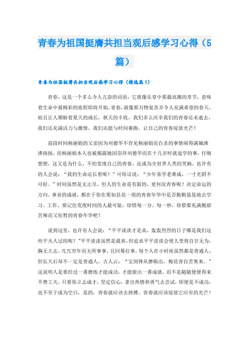 青春为祖国挺膺共担当观后感学习心得(5篇)