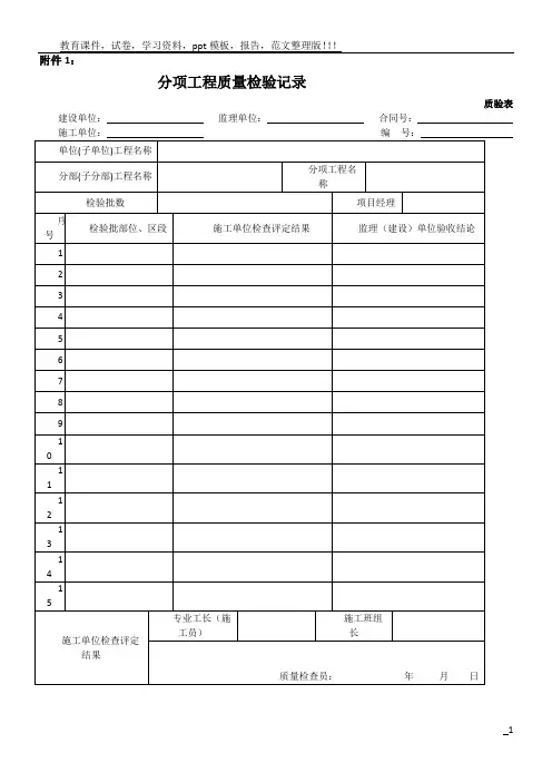 新版市政工程施工与质量验收规范表格(分部分项、观感、质量控制资料等)