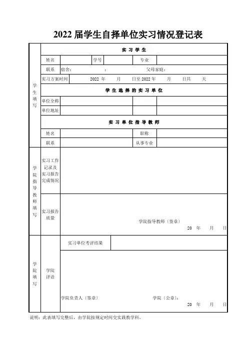 大学生实习报告表格