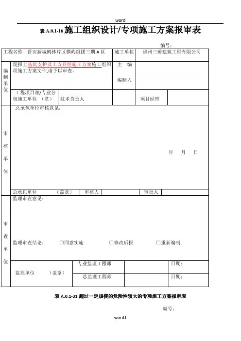 专家评审方案审批表最新施工方案报审表