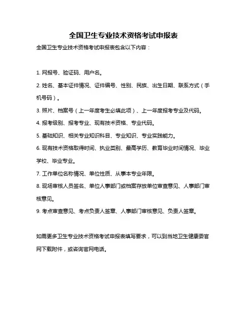 全国卫生专业技术资格考试申报表
