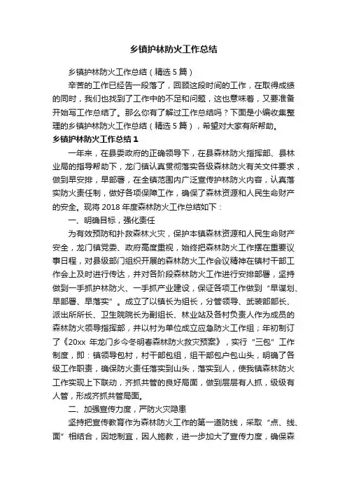 乡镇护林防火工作总结（精选5篇）