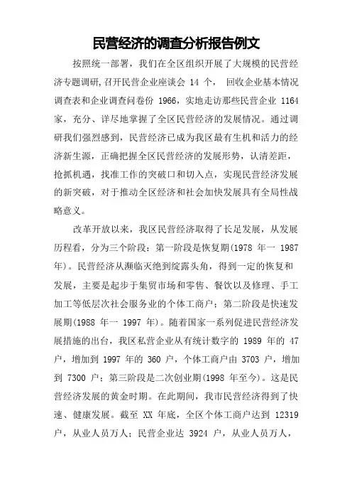 民营经济的调查分析报告例文