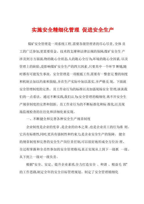 实施安全精细化管理 促进安全生产