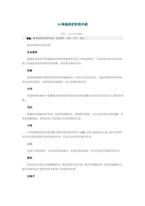 20种保肝护肝的中药