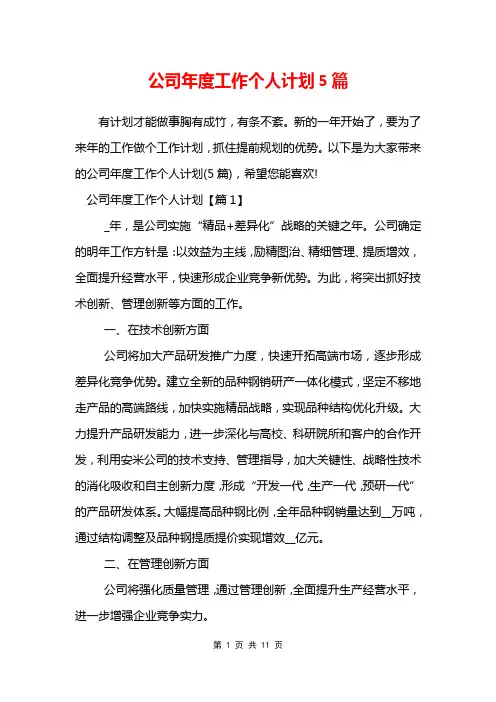 公司年度工作个人计划5篇
