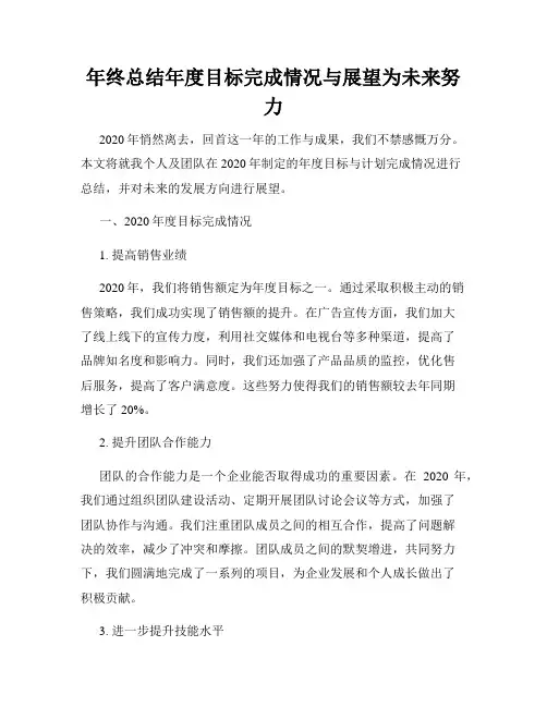 年终总结年度目标完成情况与展望为未来努力
