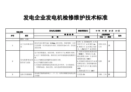 发电企业发电机检修维护技术标准