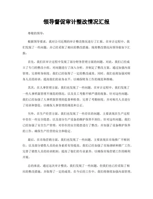 领导督促审计整改情况汇报