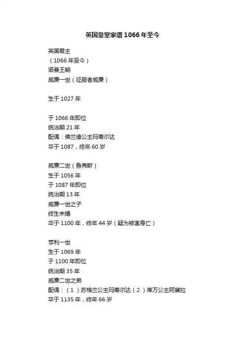 英国皇室家谱1066年至今