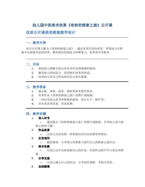 幼儿园中班美术欣赏《奇妙的探索之旅》公开课优质公开课获奖教案教学设计