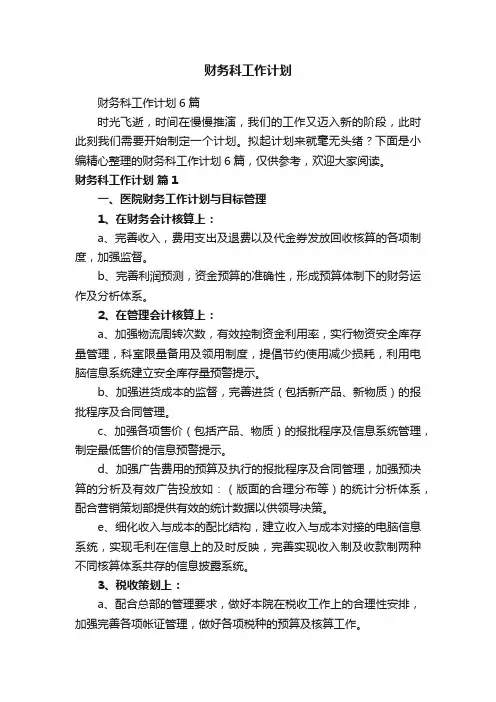 财务科工作计划