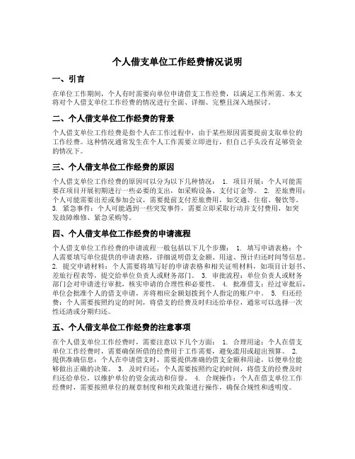 个人借支单位工作经费情况说明