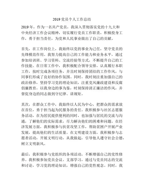 2019党员个人工作总结