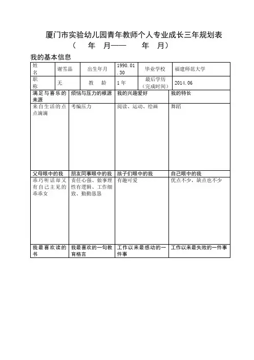 格式：三年成长规划表