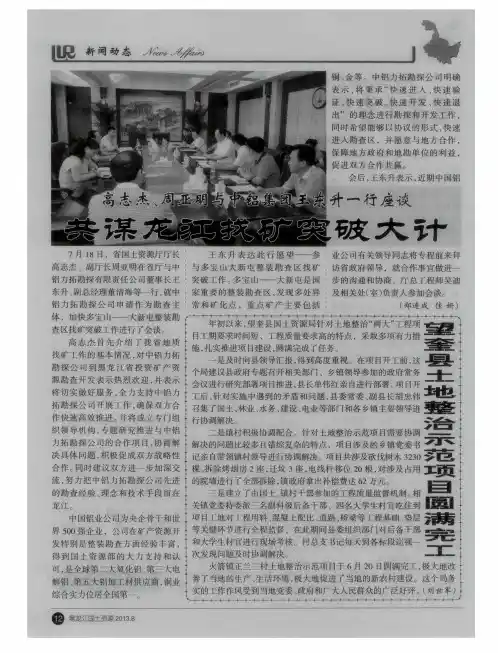 高志杰、周亚明与中铝集团王东升一行座谈 共谋龙江找矿突破大计