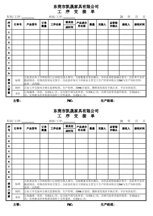 工序交接单
