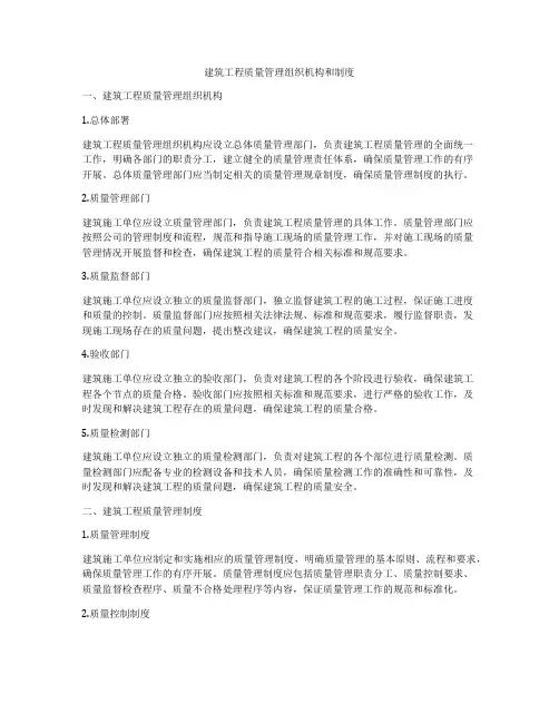 建筑工程质量管理组织机构和制度